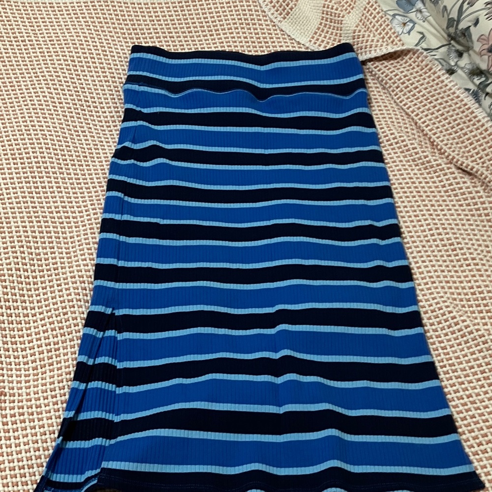 Aerie Blue and Black Striped Midi Skirt